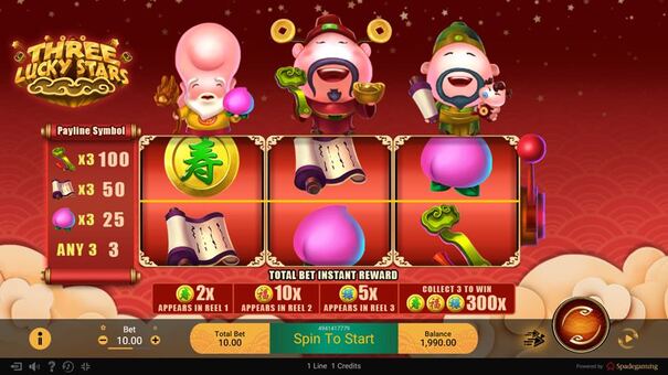 Với tựa game Three Lucky Stars cũng tương tự. Là sản phẩm được thiết kế đồ họa cực kỳ đẹp mắt với 3 vị thần quen thuộc đó là Phúc Lộc và Thọ. Game mang lại cho người chơi cảm giác đầy sự may mắn từ 3 vị thần, càng mang số tiền thưởng cực kỳ lớn cho bạn. Hãy đến PQ88 trò chơi trực tuyến để biết thêm thông tin nhé .